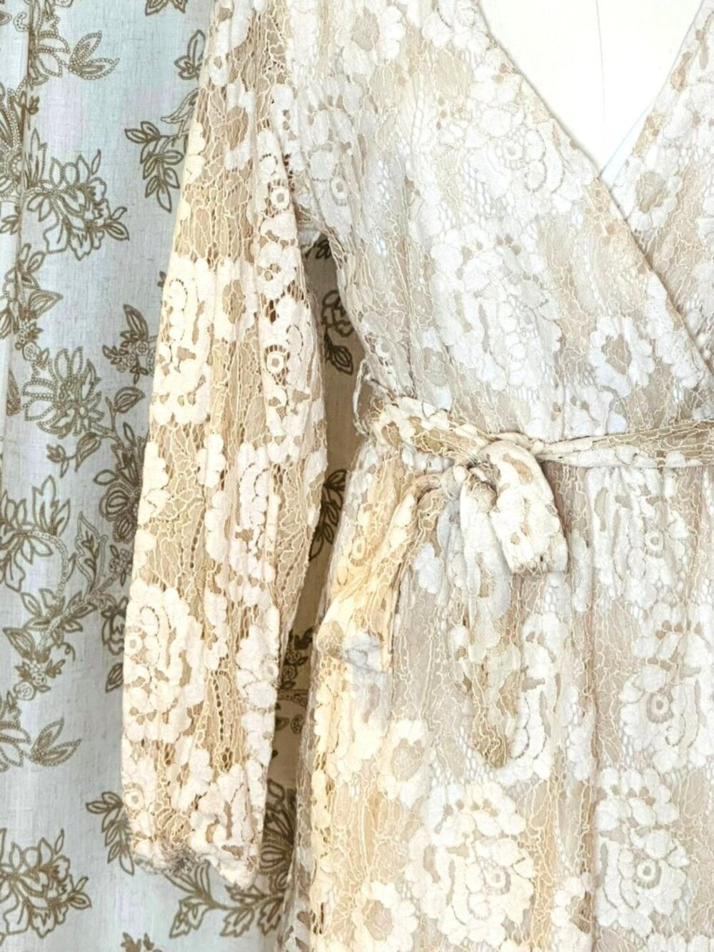 Floral Lace Mini Dress Size M Boho Cottagecore Romantic Feminine Fairy Etherial - Picture 4 of 9